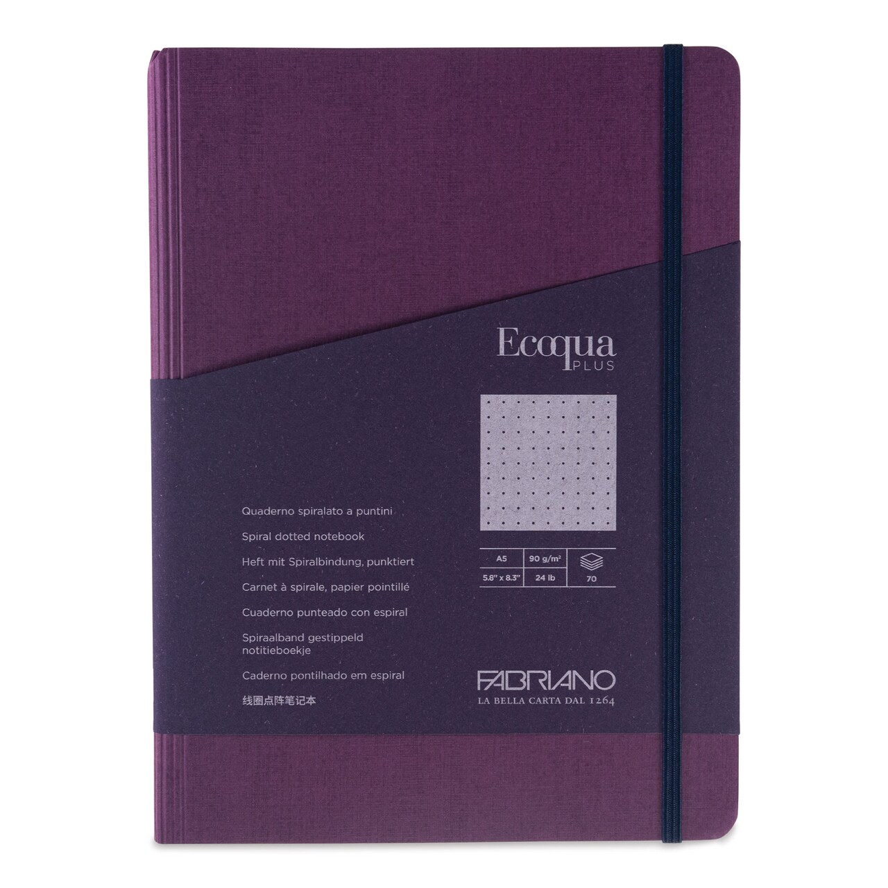 Fabriano Ecoqua Plus Hidden Spiral-Bound Notebook - Wine, 8-1/4" x 5-4/5", Dot Grid